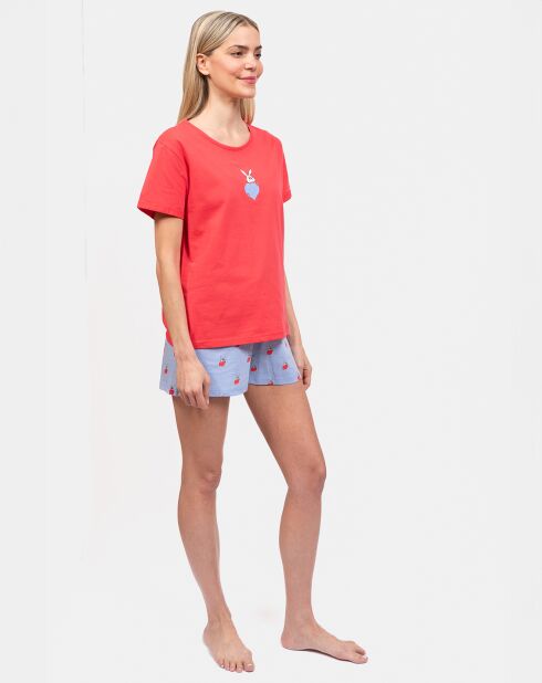 Pyjama court Laureline rouge/bleu ciel