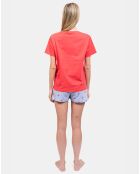 Pyjama court Laureline rouge/bleu ciel
