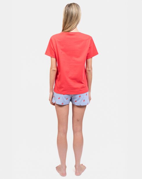 Pyjama court Laureline rouge/bleu ciel