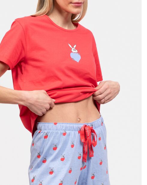 Pyjama court Laureline rouge/bleu ciel