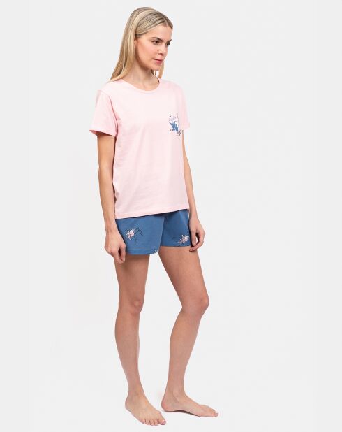 Pyjama court Laurine rose/jean