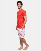 Pyjama court David rouge/blanc