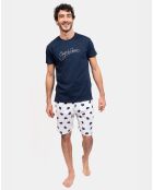 Pyjama court David bleu marine/blanc
