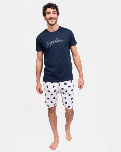 Pyjama court David bleu marine/blanc
