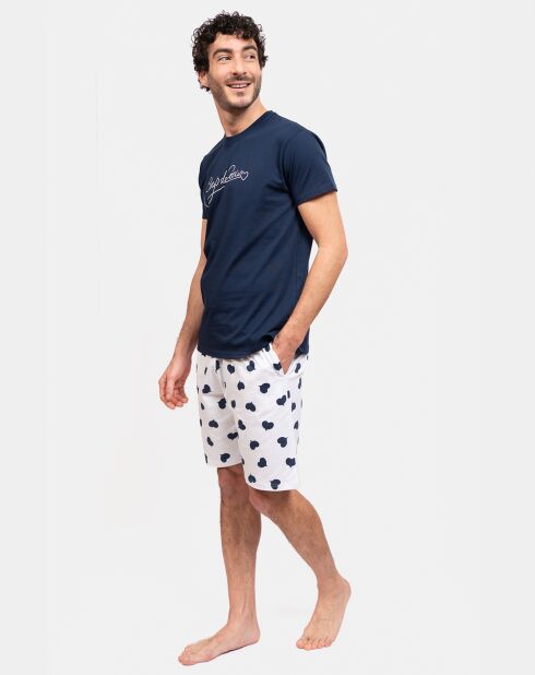 Pyjama court David bleu marine/blanc