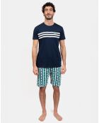 Pyjama court Jules bleu/vert