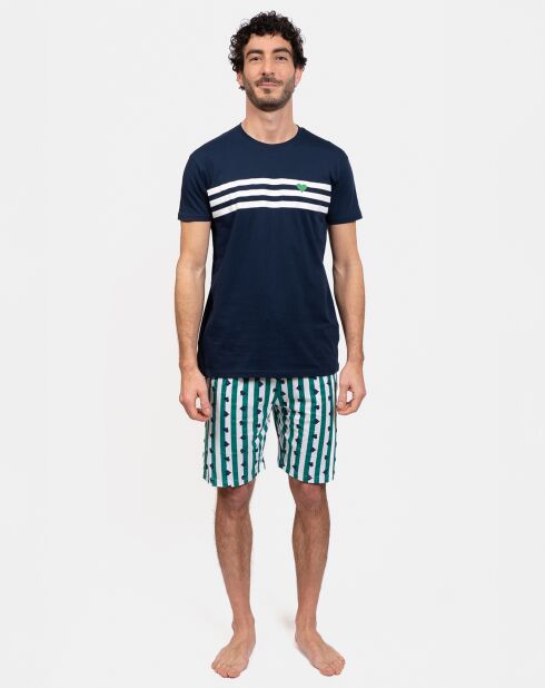 Pyjama court Jules bleu/vert