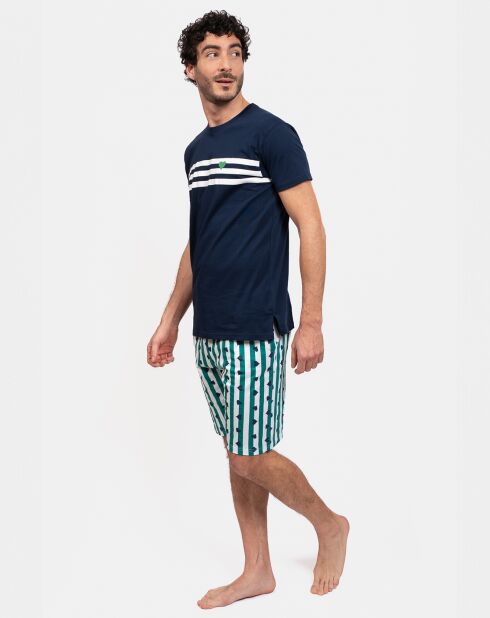 Pyjama court Jules bleu/vert