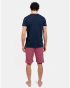 Pyjama court Julien bleu/rouge