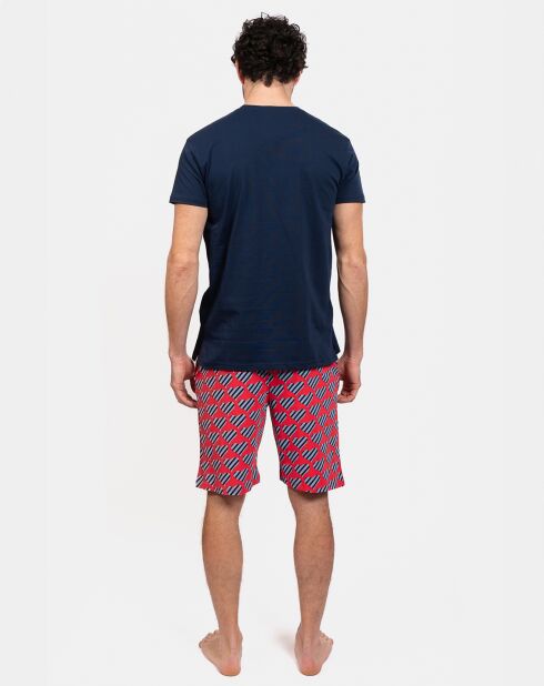 Pyjama court Julien bleu/rouge