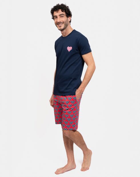 Pyjama court Julien bleu/rouge
