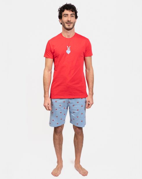 Pyjama court Junior rouge/bleu ciel