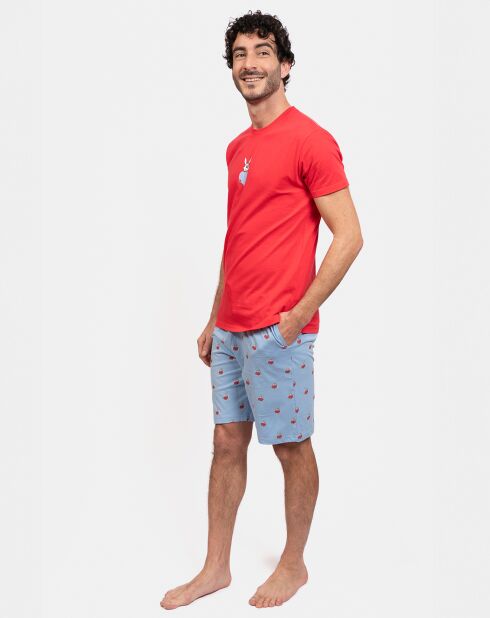 Pyjama court Junior rouge/bleu ciel