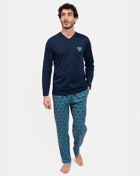 Pyjama long Roméo bleu/vert