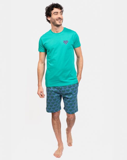 Pyjama court Julien vert/bleu