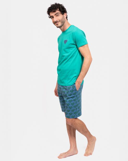 Pyjama court Julien vert/bleu