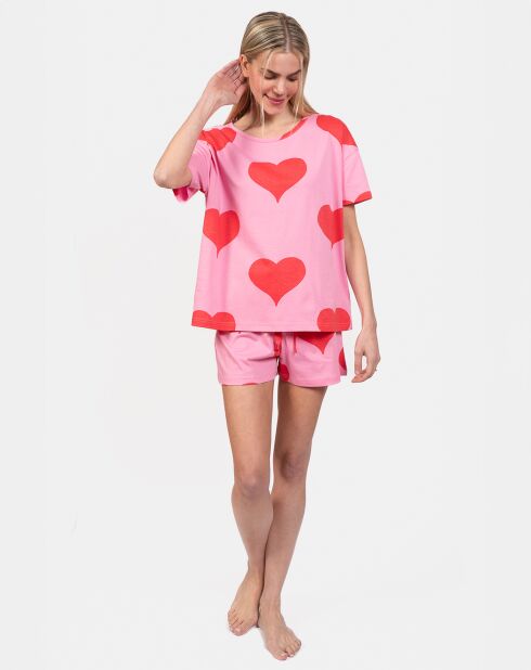 Pyjama court Lou rose/rouge