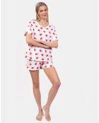 Pyjama court Louise blanc/rouge