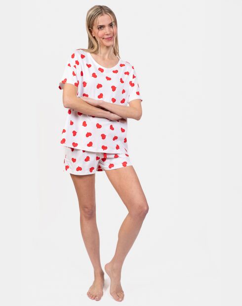 Pyjama court Louise blanc/rouge