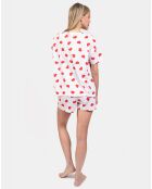Pyjama court Louise blanc/rouge