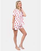 Pyjama court Louise blanc/rouge