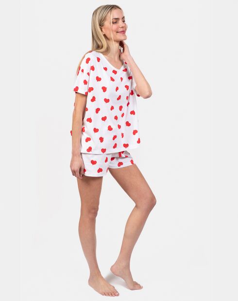 Pyjama court Louise blanc/rouge