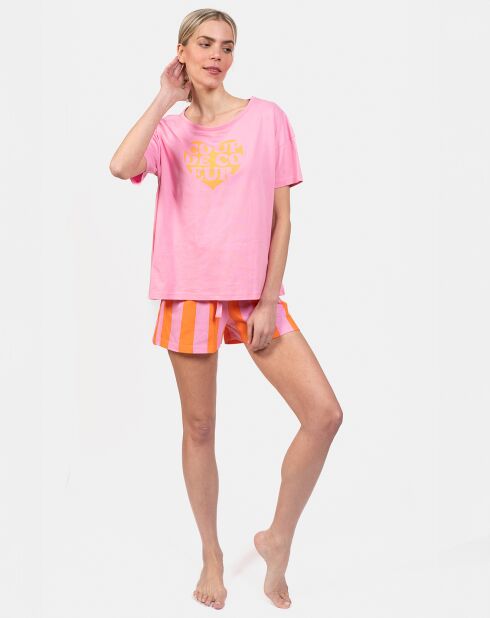 Pyjama court Diane rose/orange