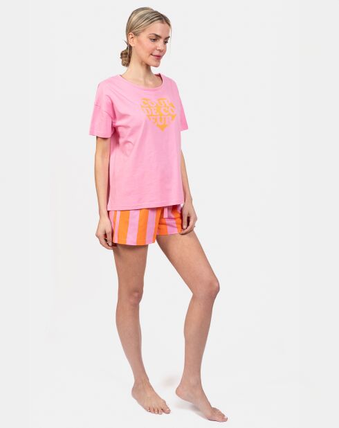 Pyjama court Diane rose/orange