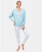 Pyjama long Elise bleu lagon
