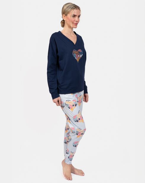 Pyjama long Emma bleu marine/bleu ciel
