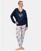 Pyjama long Emma bleu marine/bleu ciel
