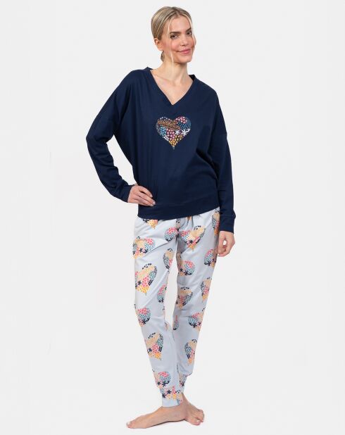 Pyjama long Emma bleu marine/bleu ciel