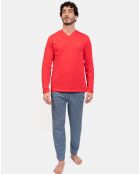 Pyjama long Romain rouge/bleu