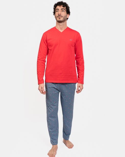 Pyjama long Romain rouge/bleu