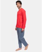 Pyjama long Romain rouge/bleu