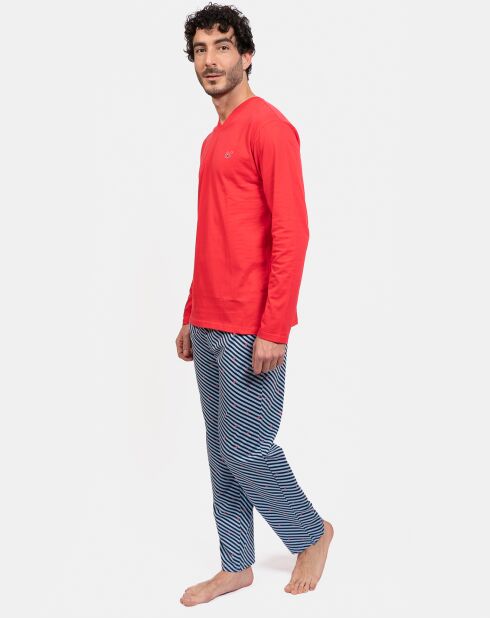 Pyjama long Romain rouge/bleu