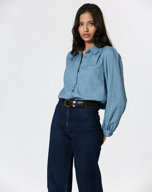 Camicia blu Ava in cotone e lino
