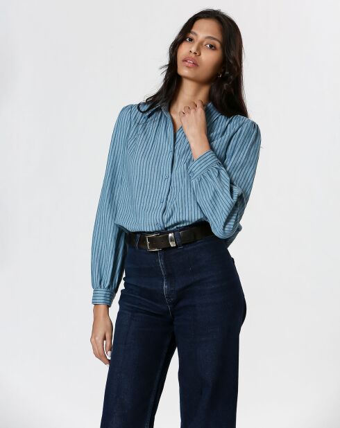 Camicia blu Ava in cotone e lino