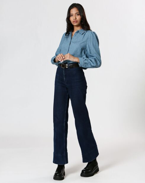 Camicia blu Ava in cotone e lino