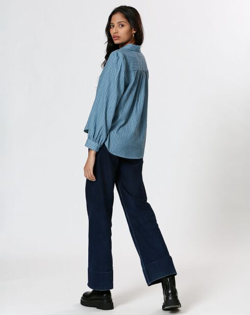Camicia blu Ava in cotone e lino
