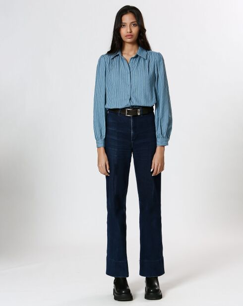 Camicia blu Ava in cotone e lino