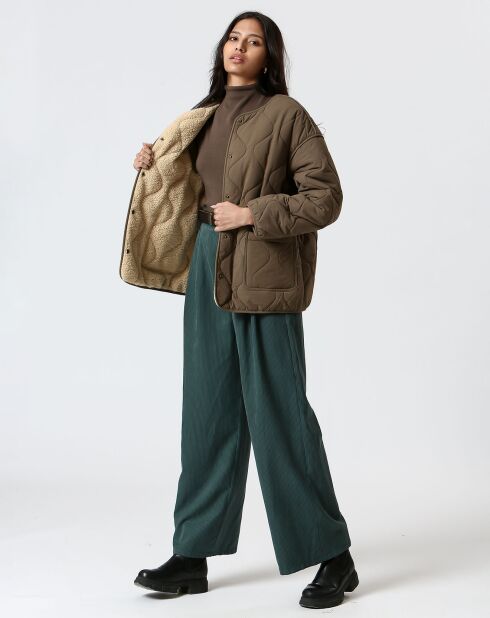Manteau réversible Virginie kaki/beige