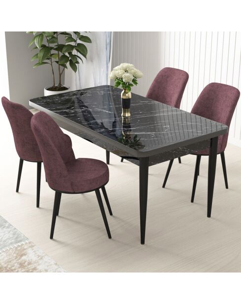 Table + 4 Chaises Nil marbre noir/rose poudré