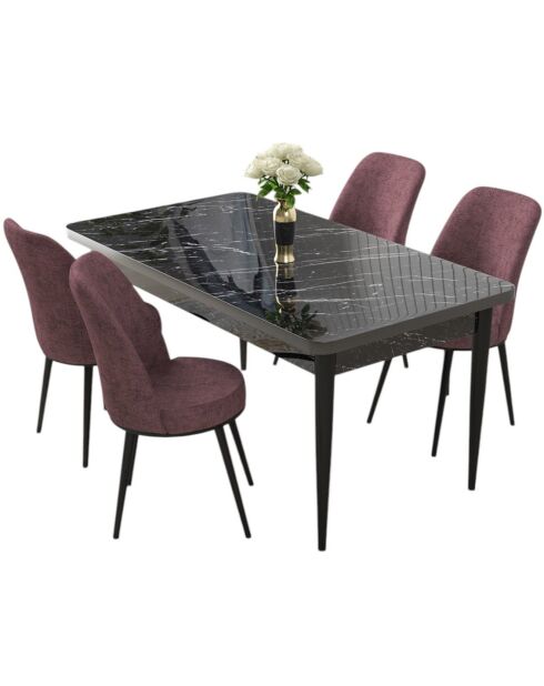 Tisch + 4 Stühle Nile schwarz/puderrosa Marmor