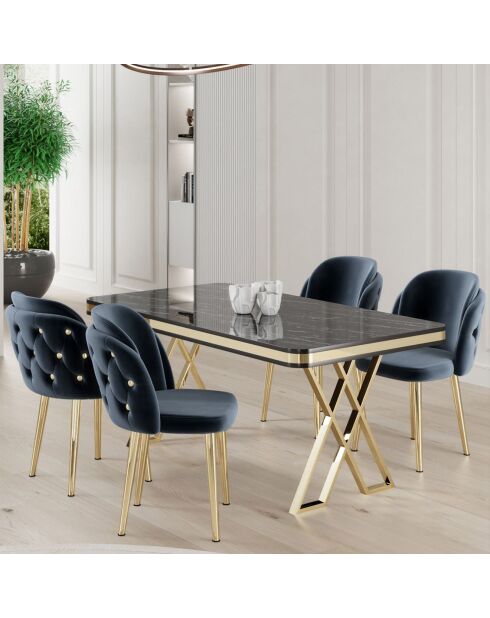 Tisch + 4 Stühle Rigel schwarz/gold/anthrazitfarbener Marmor