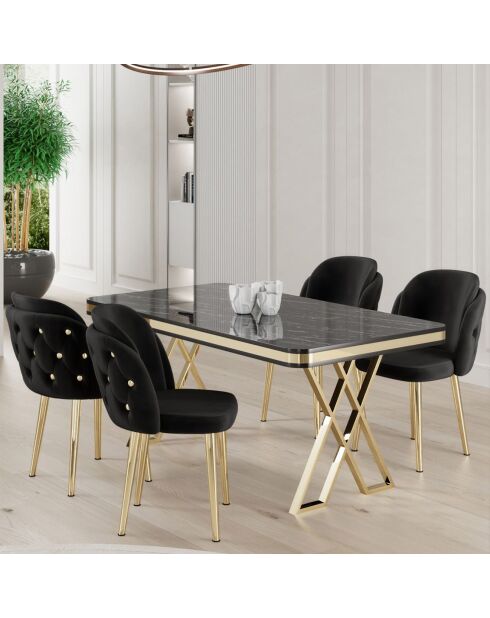 Table + 4 Chaises Rigel marbre noir/doré/noir