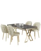 Table + 4 Chaises Rigel marbre noir/doré/crème