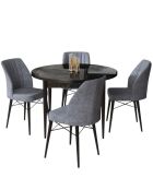 Table + 4 Chaises Rox marbre noir/fumé