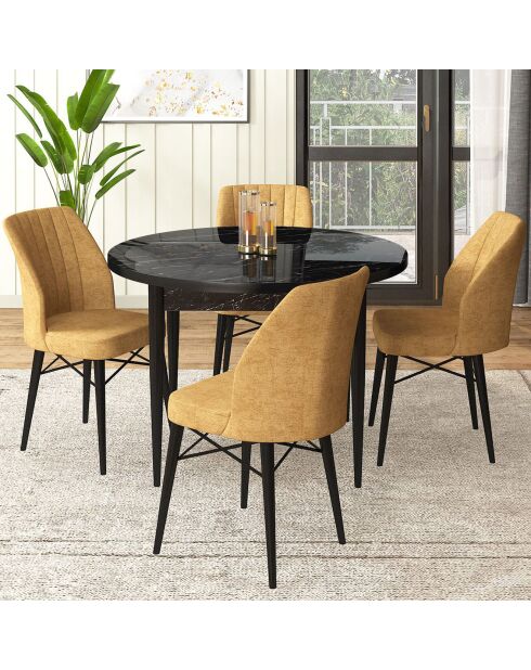 Table + 4 Chaises Rox marbre noir/cappuccino