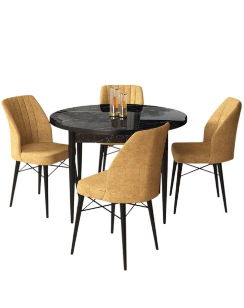 Tavolo + 4 sedie Rox in marmo nero/cappuccino